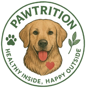 Logo of Pawtrition with a dog illustration and text on a white background